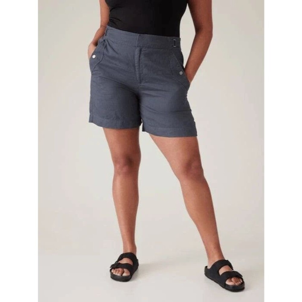 Athleta Linen Voyager Shorts Granite Blue Gray Elastic Waist Size 2 NWT RT$79